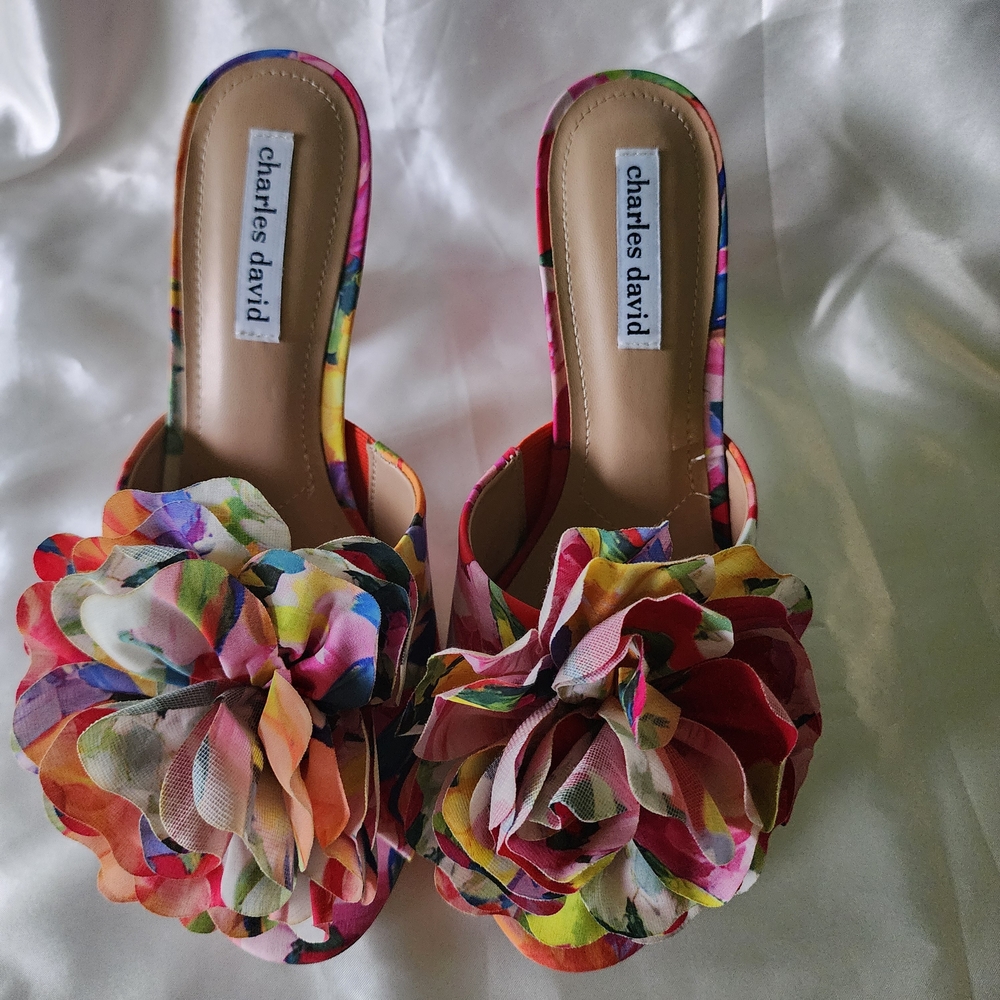 Charles David Kam Womens Round Peep Toe Spool Heel Pumps - Multicolored